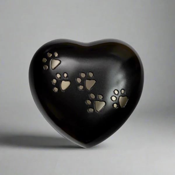 Urn for Ashes Paw Heart Funeral Cremation Memorial Keepsake Pet Dog Cat |Without Stand (Black 5") RH