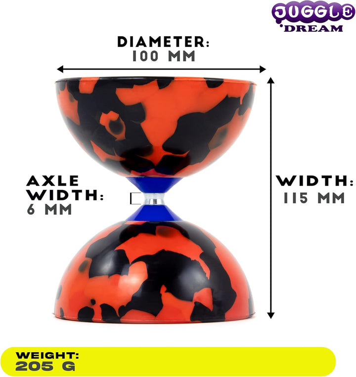 Juggle Dream Jester Diabolo Jonglierset – Fester Achse Profi-Diabolo mit Superglass-Handstäben, Onli
