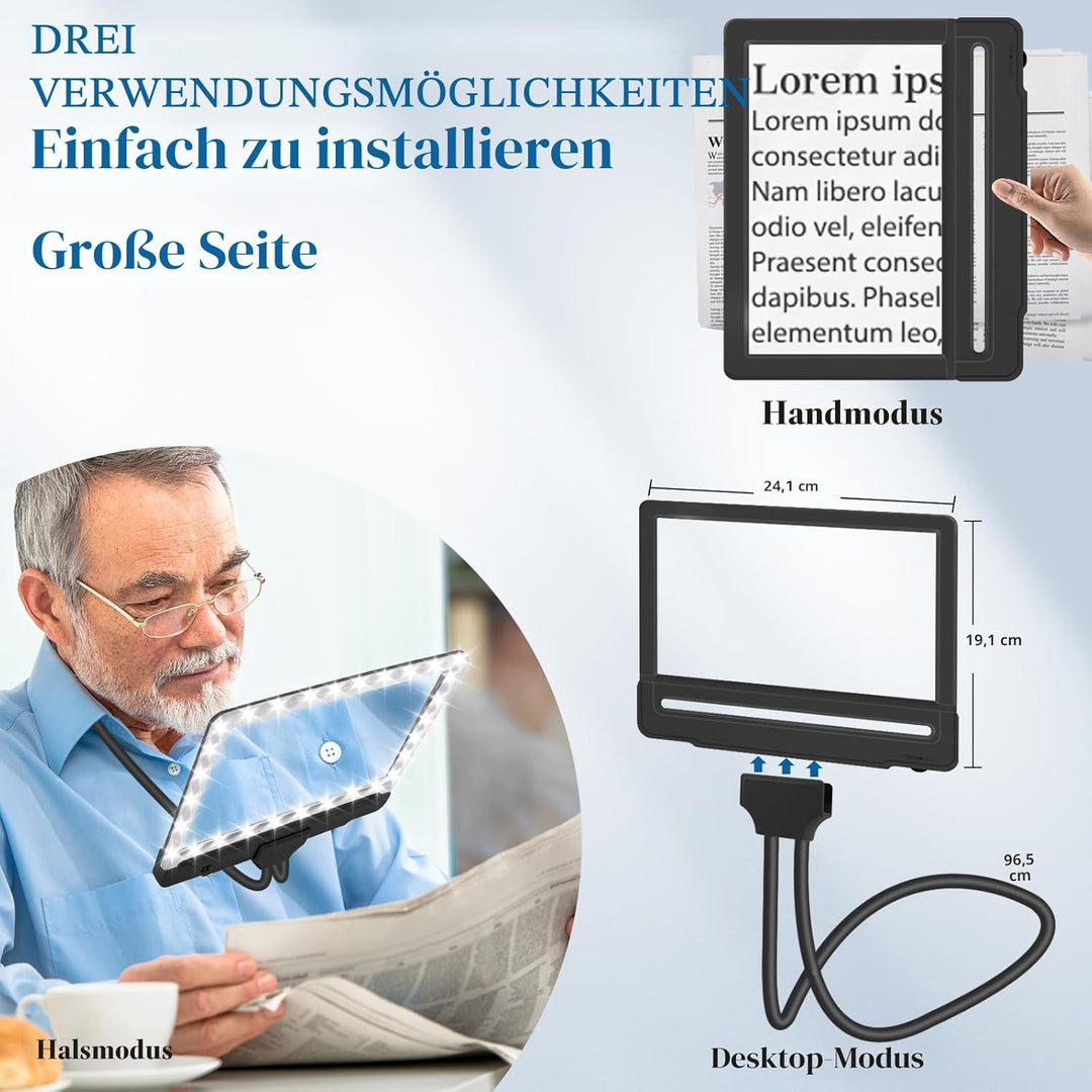 NZQXJXZ 5X Hands Free Lupe mit Licht hängenden Hals, 43 LED Flexible Schwanenhals Full Page Vergröss