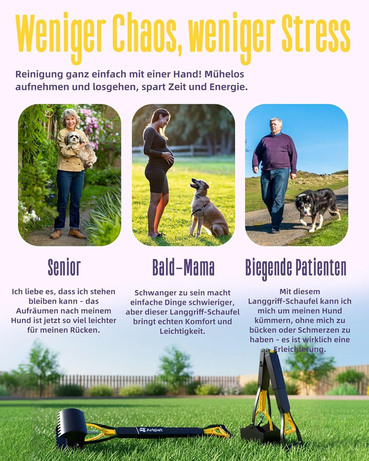 Hundekotsammler mit langem Griff – Faltbare Hundekotschaufel, Kein Bücken, Für Gras, Erde, Sand & Ki