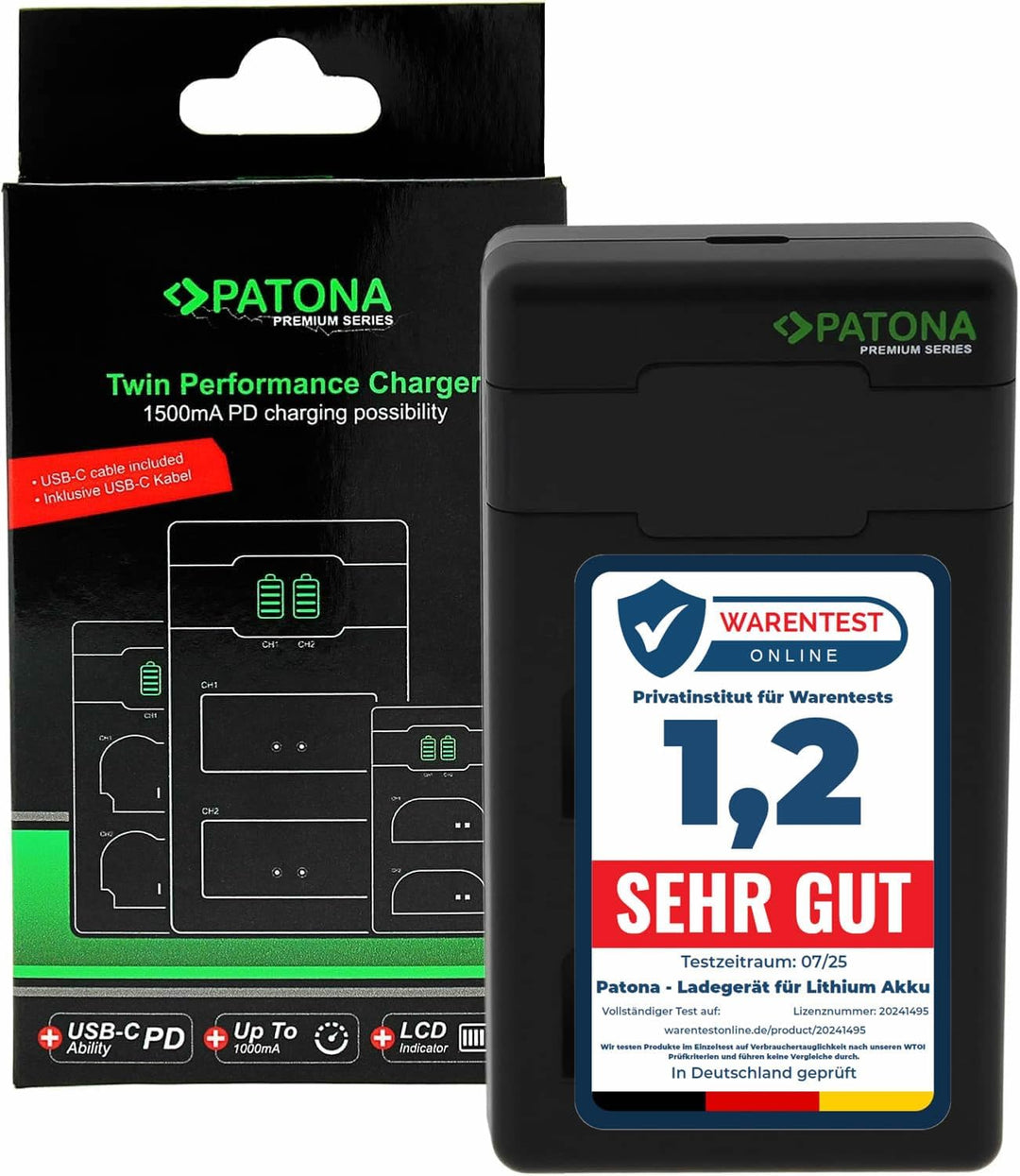 PATONA NP-FZ100 PD-Performance Akku-Ladegerät (1500mA) USB-C Mini Dual LCD - PD/QC fähig (161858)