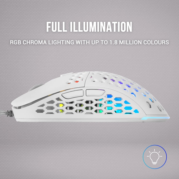 Mars Gaming MM55W Weiss, RGB Chroma Gaming Maus, Ultraleichtgewicht 55g, 12800 DPI, HUANO Mechanisch