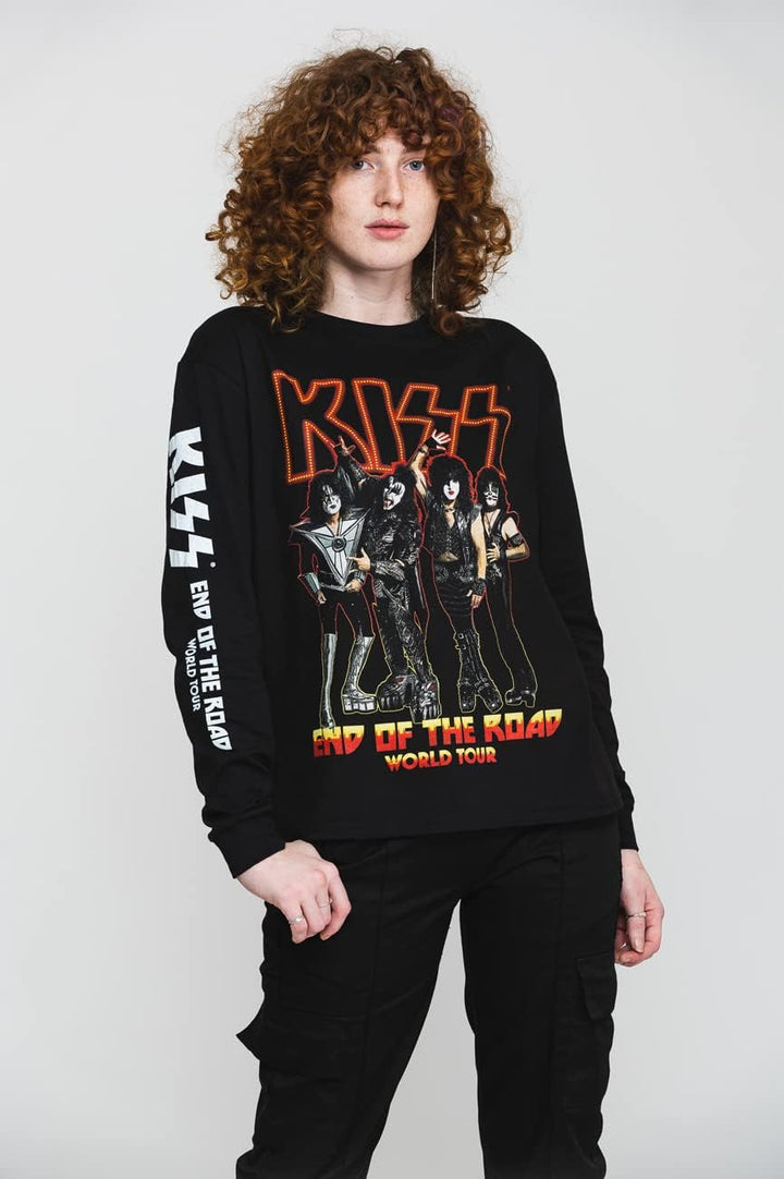 KISS T Shirt End of The Road Tour Band Logo offiziell Unisex Schwarz Long Sleeve M