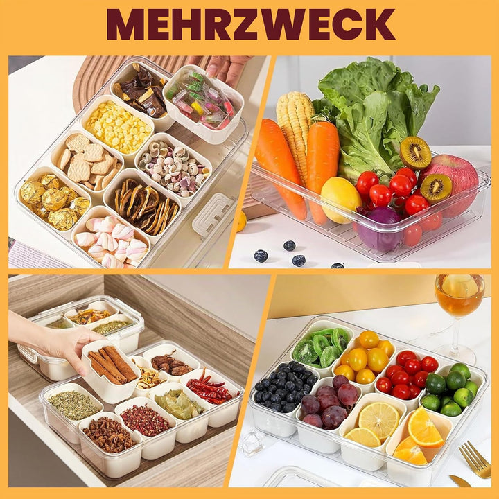2pcs Snackbox mit 8 Fächern, Snackteller mit Deckel und Griff, Tragbar Snackbox Organizer für Snacks