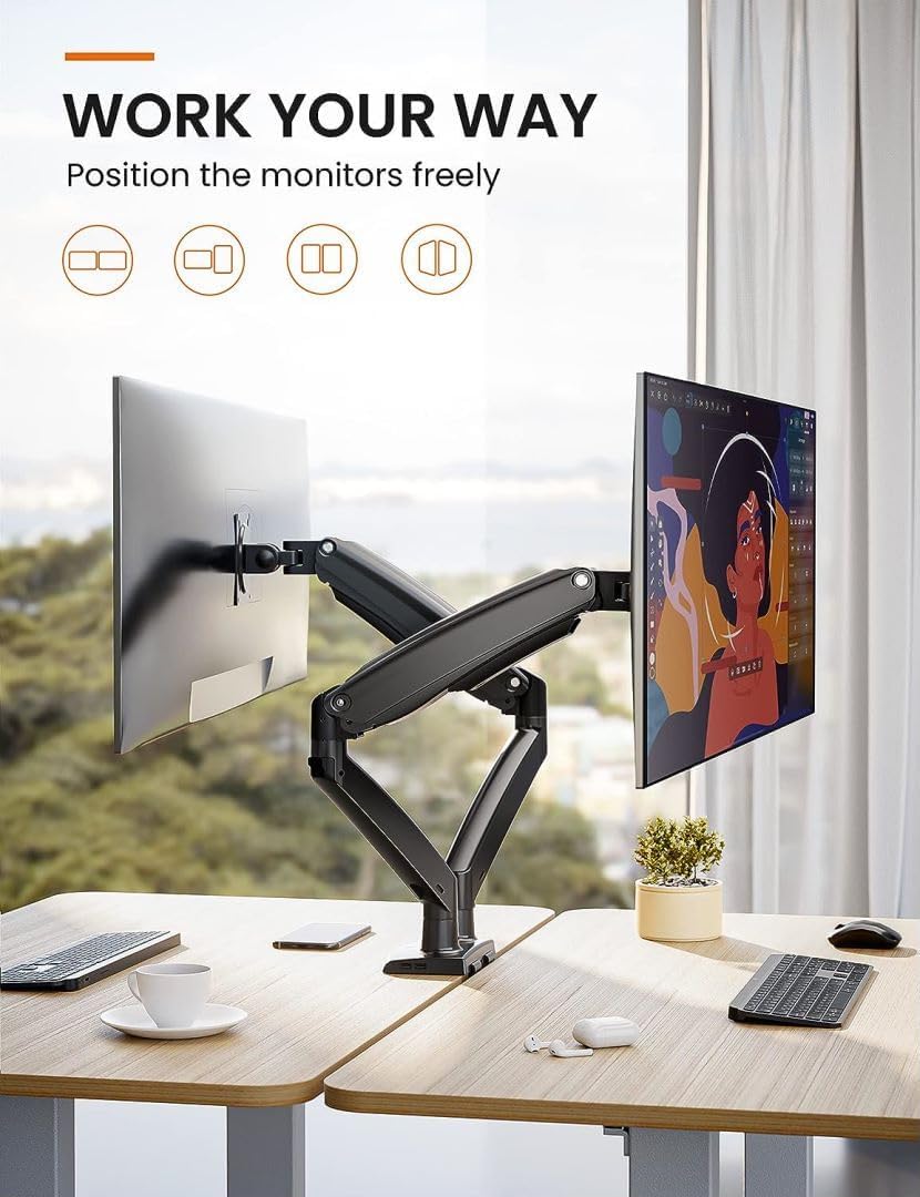 ErGear Monitor Halterung 2 Monitore bis 40 Zoll, Ergonomischer Bildschirmhalterung mit USB-Anschluss