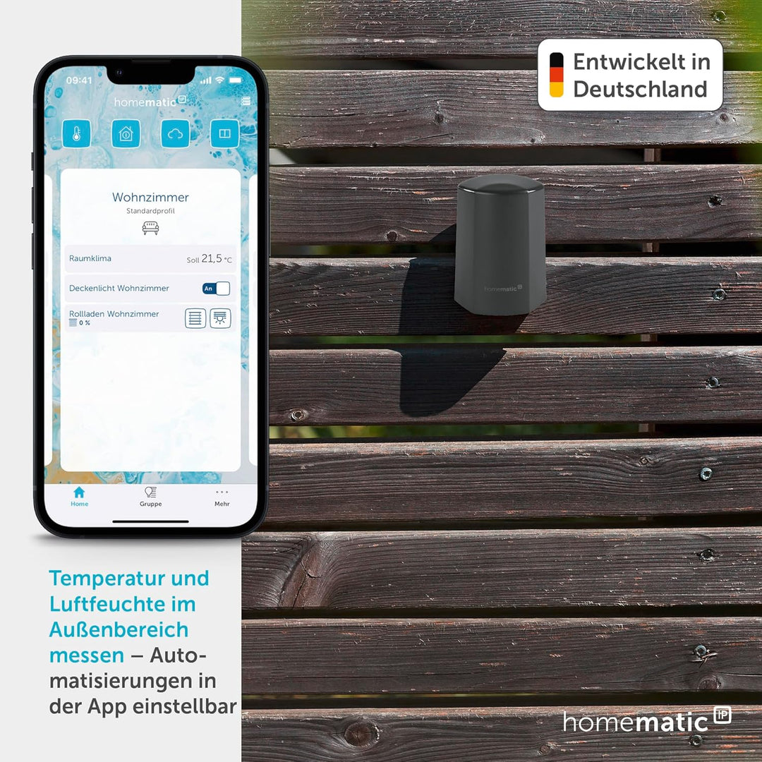 Homematic IP Smart Home Temperatur- und Luftfeuchtigkeitssensor – aussen, anthrazit, Zubehör für Ihr