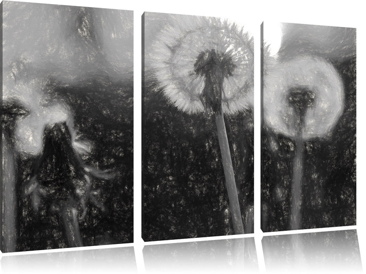 Pixxprint Pusteblume Kohle Effekt 3-Teiler Leinwandbild 120x80 Bild auf Leinwand