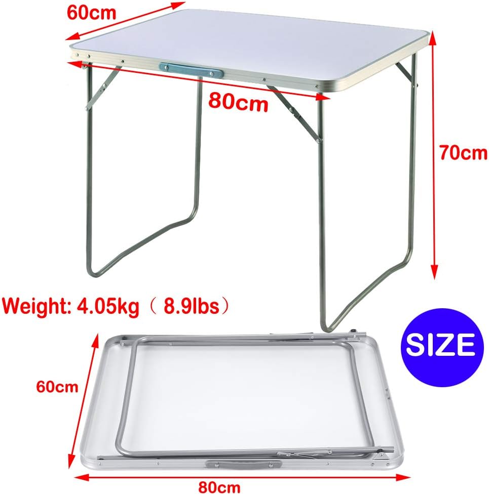 AUTOFU Klapptisch, 80 cm, tragbarer, faltbarer kleiner Tisch mit Tragegriff, quadratisch, Camping-Pi