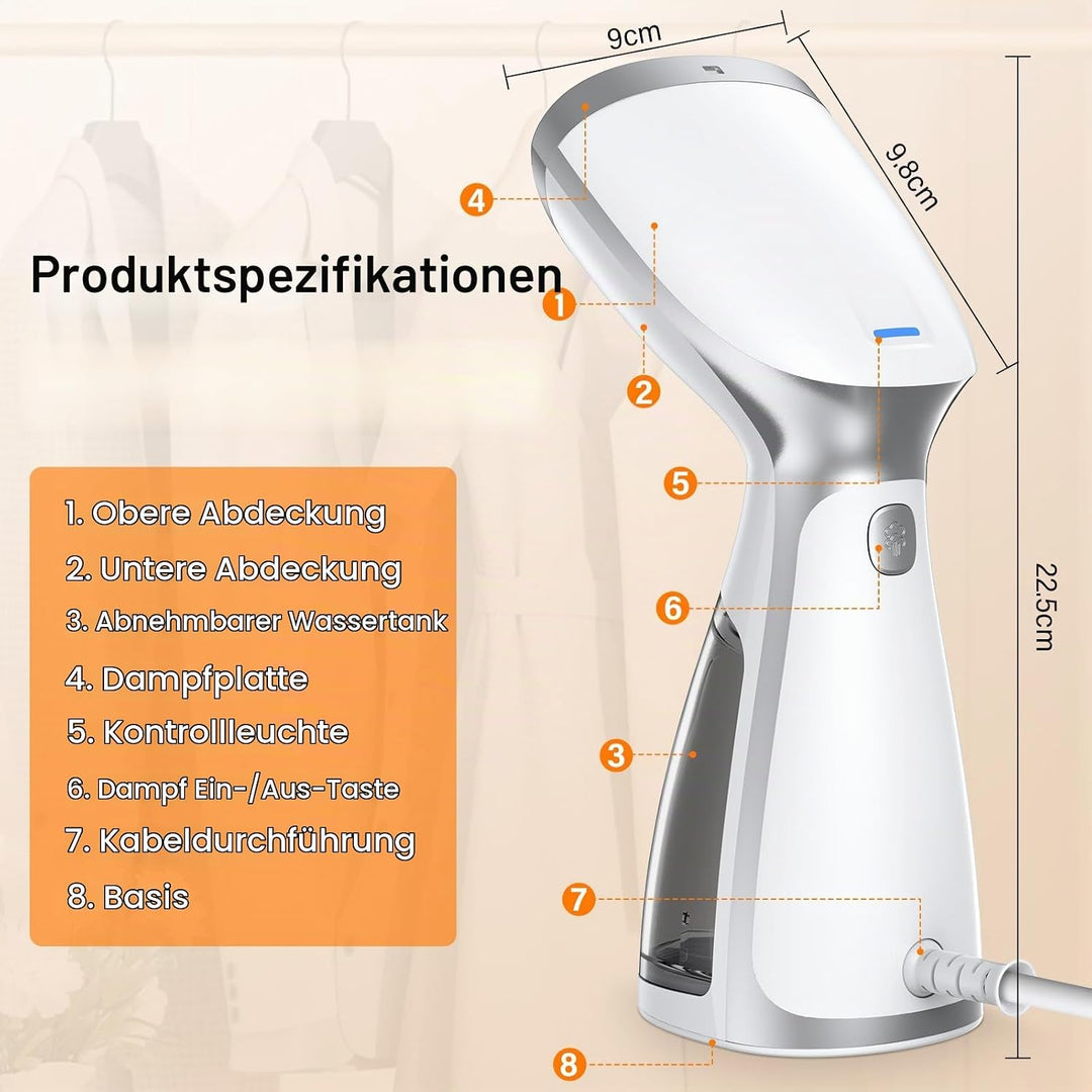1000W Steamer Dampfglätter, Tragbarer Dampfbürste, 14-18g/min Handheld Dampfbügeleisen, mit Abnehmba