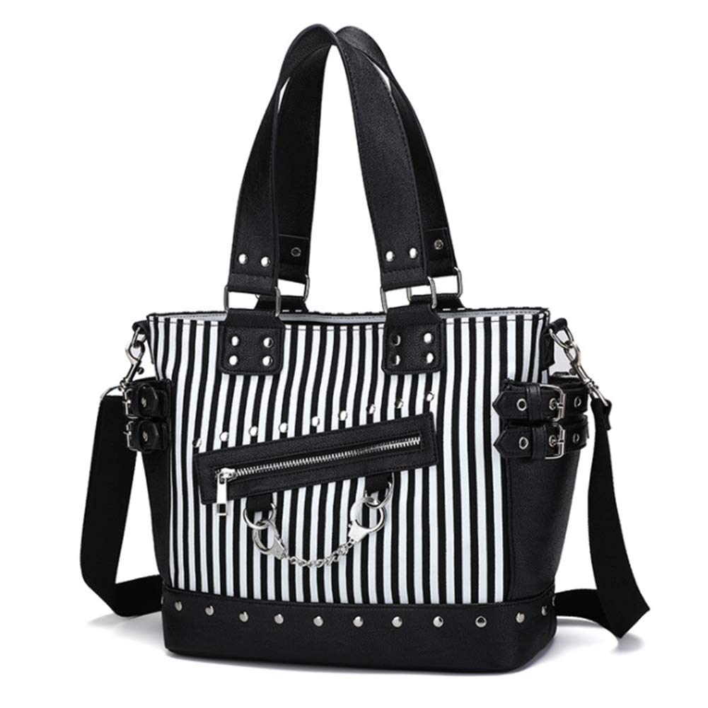 KEEPOP Damenmode Niet Handtasche Geldbörse Canvas Punk Tote mit Schultergurt Umhängetasche Grosse Ka