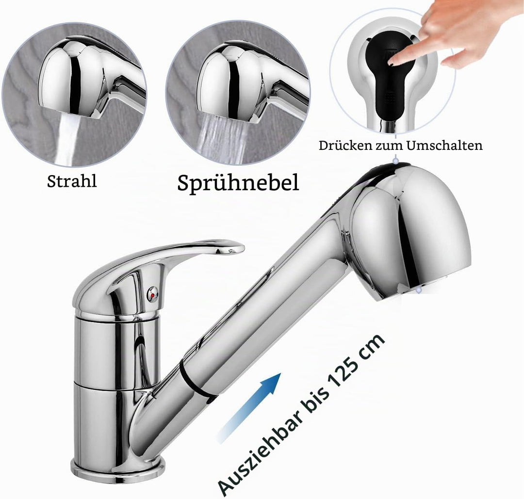 Himimi® Küchenarmatur 360 ° Drehbare| ausziehbar Wasserhahn Mit 2 Sprüharten (Spray &amp; Strahl)| Edels