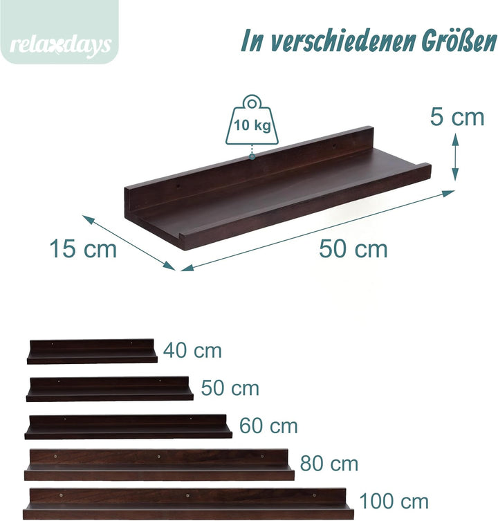 Relaxdays Wandregal, HxBxT: 5 x 50 x 15 cm, Walnussholz, Schweberegal Bilderrahmen, Deko, Bilderleis