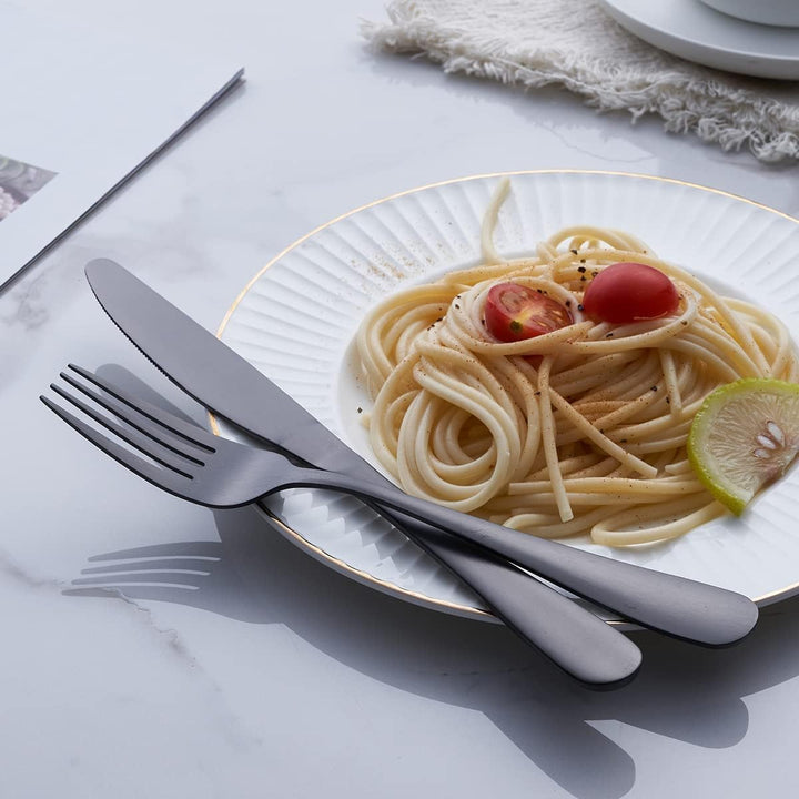 GoGeiLi Matt Schwarz Besteckset, 24-teilig Edelstahl Besteck-Set in Satin-Finish, Service für 6 Pers