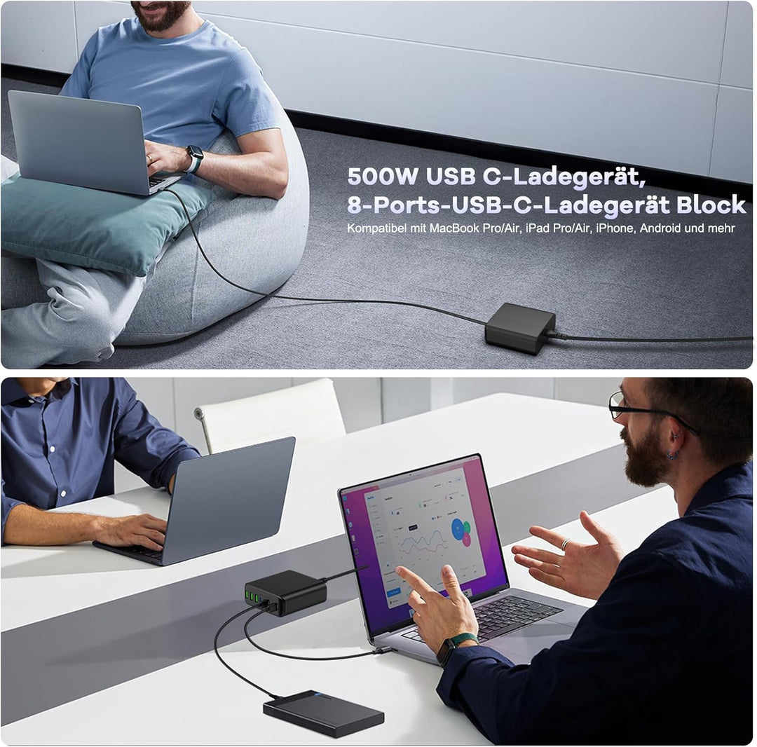 500W USB C Ladegerät Mehrfach, GaN V 8 Ports USB Ladegerät Mehrfach, 500W 8-Port Schnellladegerät Ko