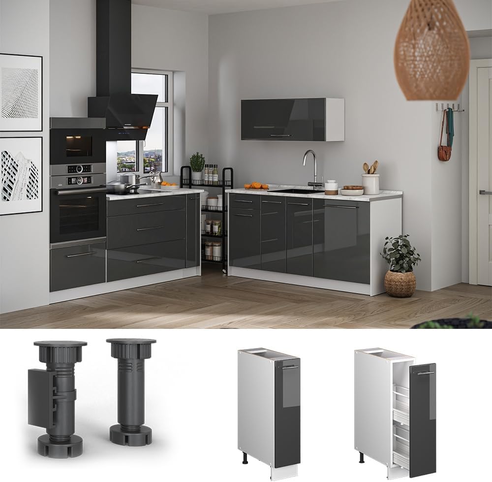 Vicco Apothekerschrank Fame-Line, Anthrazit Hochglanz/Weiss, 20 cm ohne Arbeitsplatte, zur Kombinati
