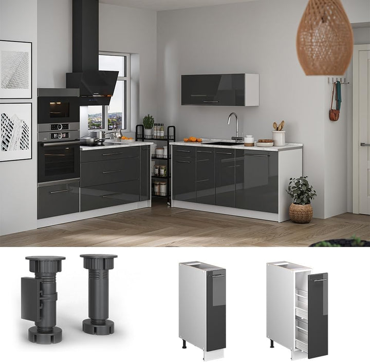 Vicco Apothekerschrank Fame-Line, Anthrazit Hochglanz/Weiss, 20 cm ohne Arbeitsplatte, zur Kombinati