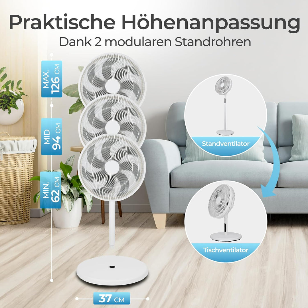 KLAMER Standventilator leise, stromsparender DC Standventilator mit Fernbedienung, 12 Geschwindigkei