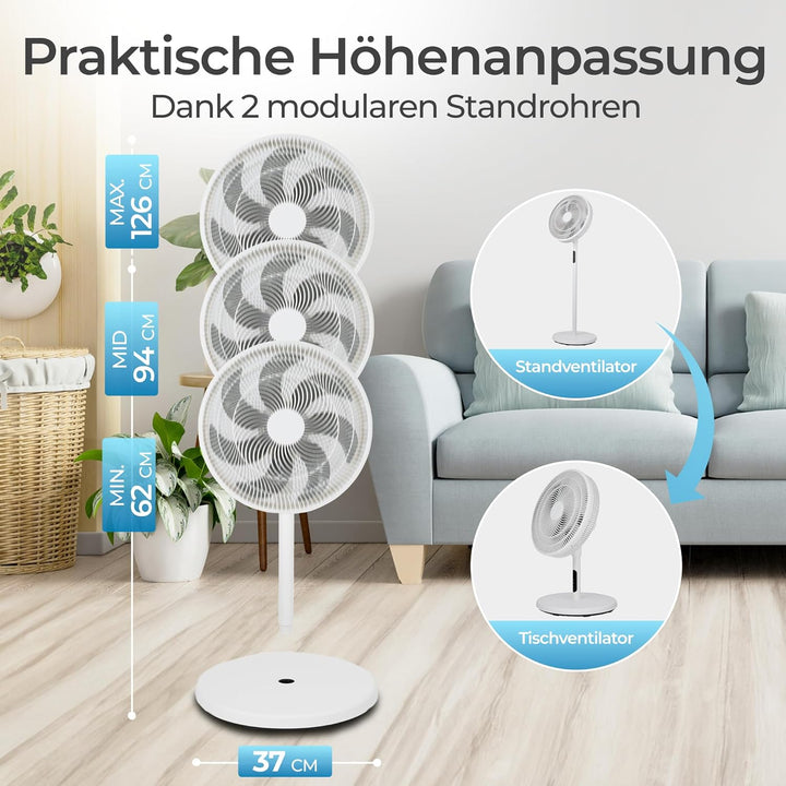 KLAMER Standventilator leise, stromsparender DC Standventilator mit Fernbedienung, 12 Geschwindigkei