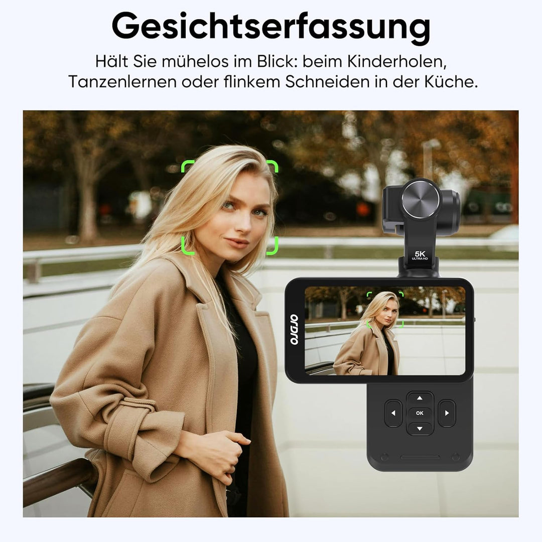 ORDRO M5 3-Achsen-Stabilisierung Videokamera 5K, Vlogging-Kamera mit 3.5" Flip Bildschirm 120° Sicht