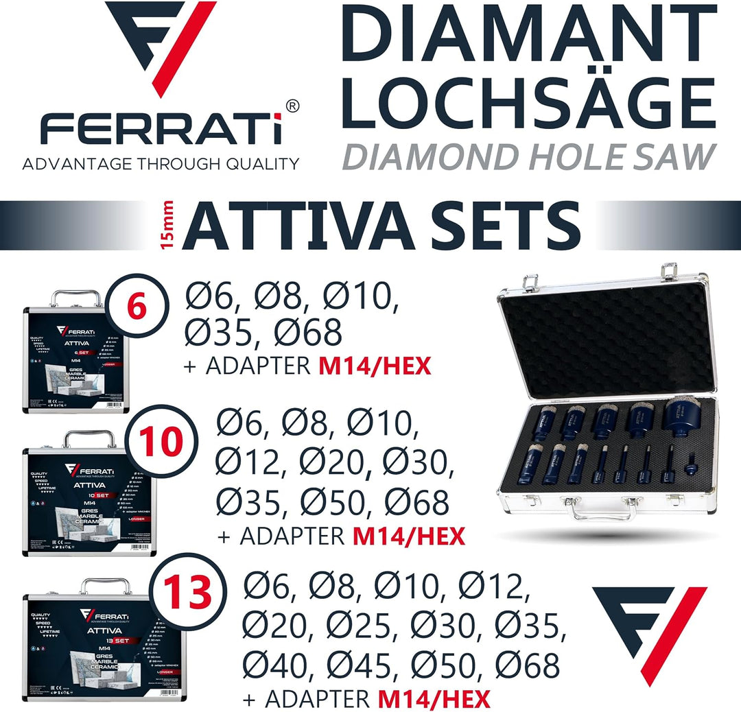 Vitale Diamant Fliesenbohrer M14 Segmenthöhe 11mm | Pro Diamantbohrer Lochsäge für Fliesen Keramik M