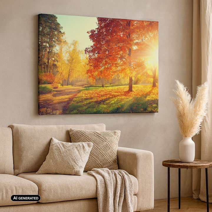 Bilder auf Leinwand 100x70cm Leinwandbild mit Rahmen Park Herbst Baum Gross Wanddeko Bild Schlafzimm