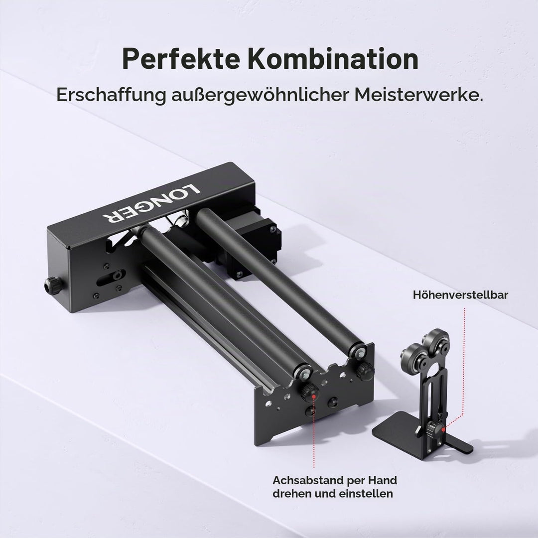 LONGER Rotationsgerät für Laser-Gravur – 360° Drehteller mit Y-Achse &amp; Halterung, zum Gravieren von