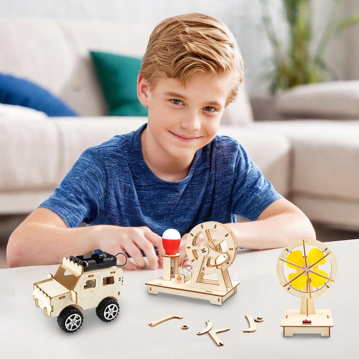4 Stück Experimente für Kinder ab 8 9 10 11 12, Elektronik Baukasten DIY STEM Spielzeug, Holz Wissen