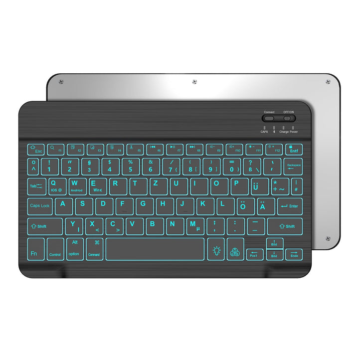 Bluetooth Tastatur Deutsches Layout für 10+ Zoll Tablets, Mit 7-Farben Hintergrundbeleuchtung, Ohne