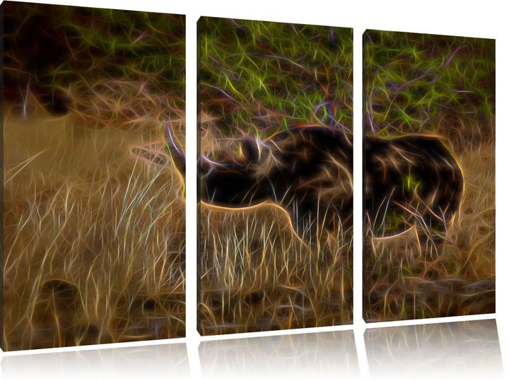 Nashorn in der Savanne NewArt 3-Teiler Leinwandbild 120x80 Bild auf Leinwand, XXL riesige Bilder fer