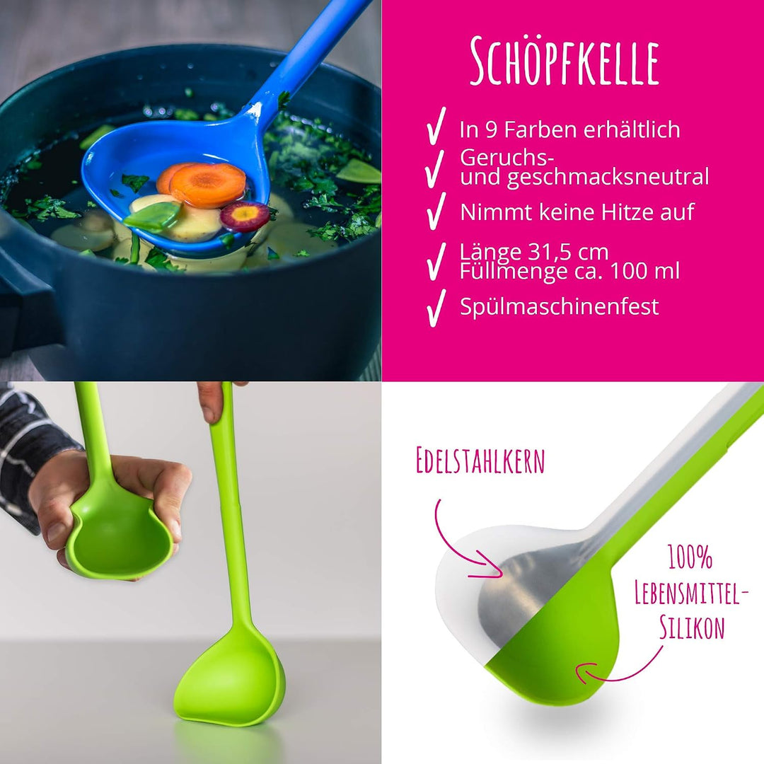 Kochblume Küchenhelfer-Set - Design-Schlitzwender L &amp; Sossenlöffel L &amp; Schöpfkelle L &amp; Flexlöffel L