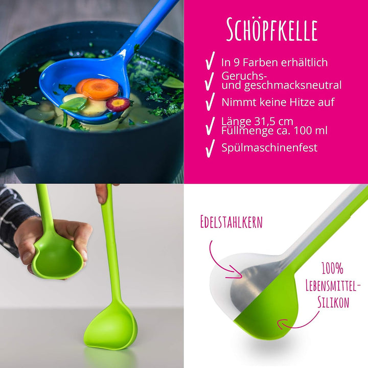 Kochblume Küchenhelfer-Set - Design-Schlitzwender L &amp; Sossenlöffel L &amp; Schöpfkelle L &amp; Flexlöffel L