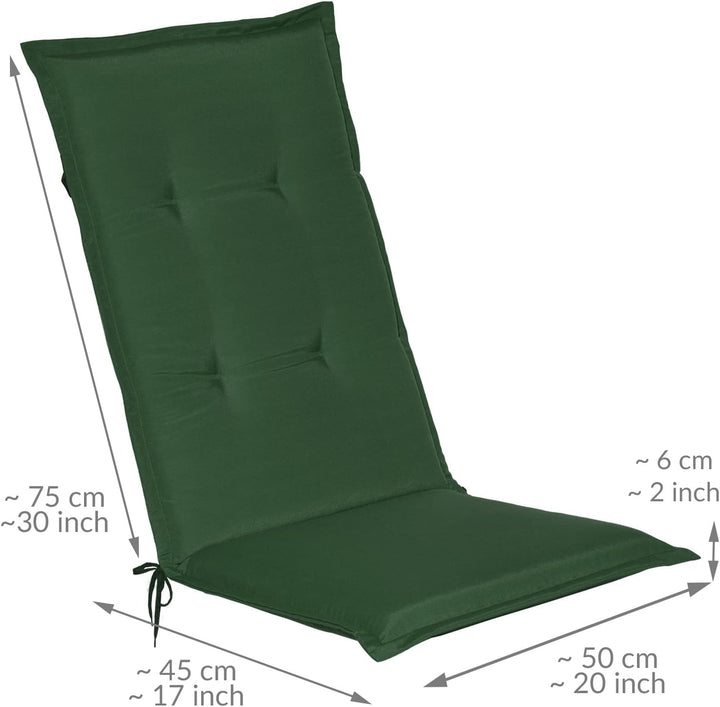 Beautissu 2er Set Gartenstuhlauflage für Hochlehner mit Schaumkern Füllung | 120x50x6cm Dunkelgrün w