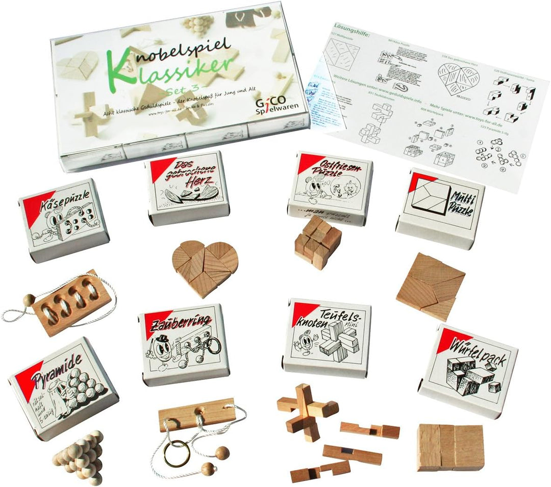 GICO Knobelspiel Klassiker Sets - 8 Geschicklichkeitsspiele in Geschenkverpackung - incl. Lösung (Se