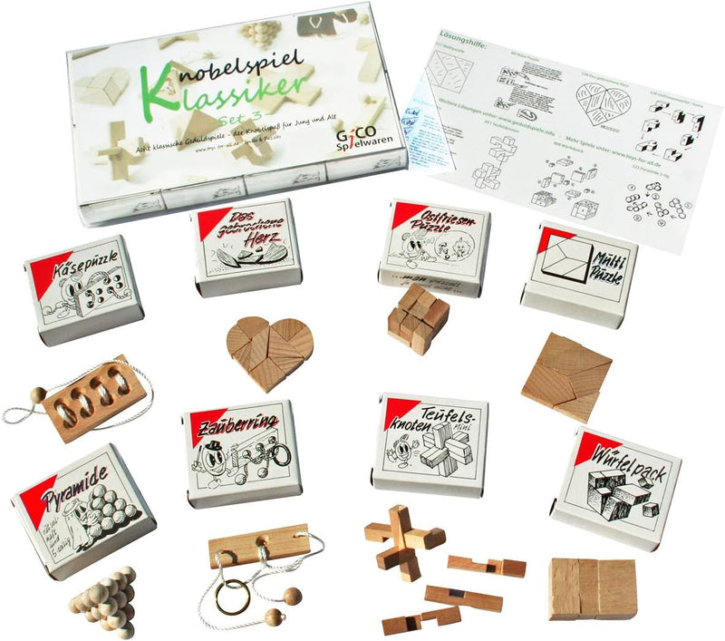 GICO Knobelspiel Klassiker Sets - 8 Geschicklichkeitsspiele in Geschenkverpackung - incl. Lösung (Se