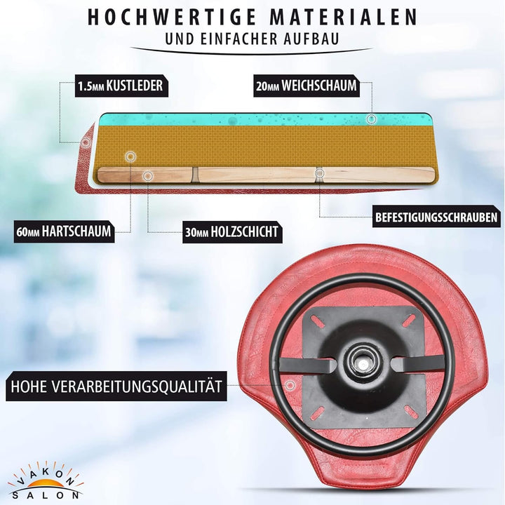 VAKON SALON - Design ergonomischer Rollhocker auf Rollen Rot - Höhenverstellbarer von 55 bis 75 cm -