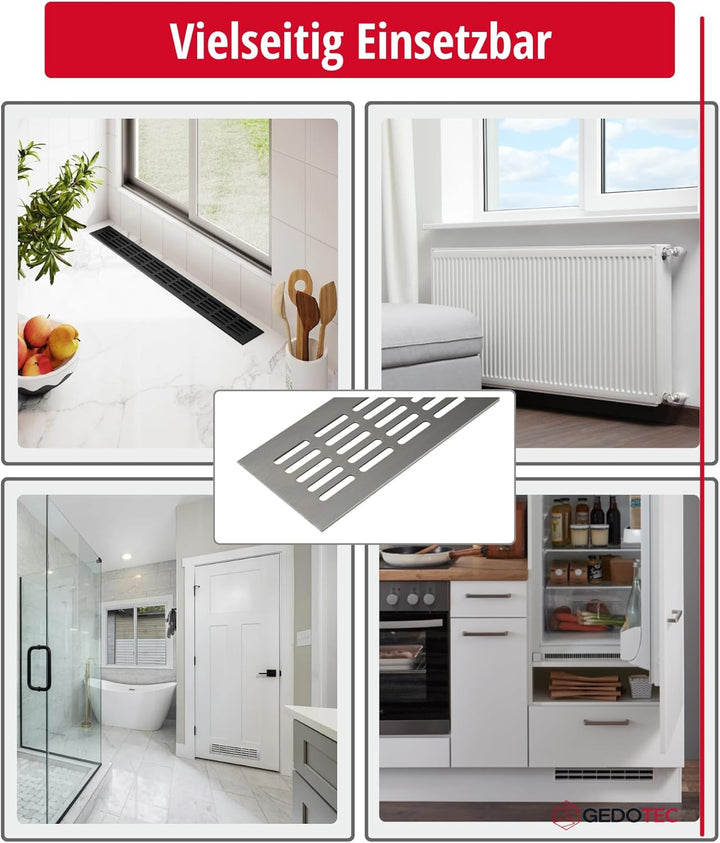 Gedotec Lüftungsgitter rechteckig aus Aluminium - 1 Stück Abluftgitter Edelstahl-finish - Heizungsgi