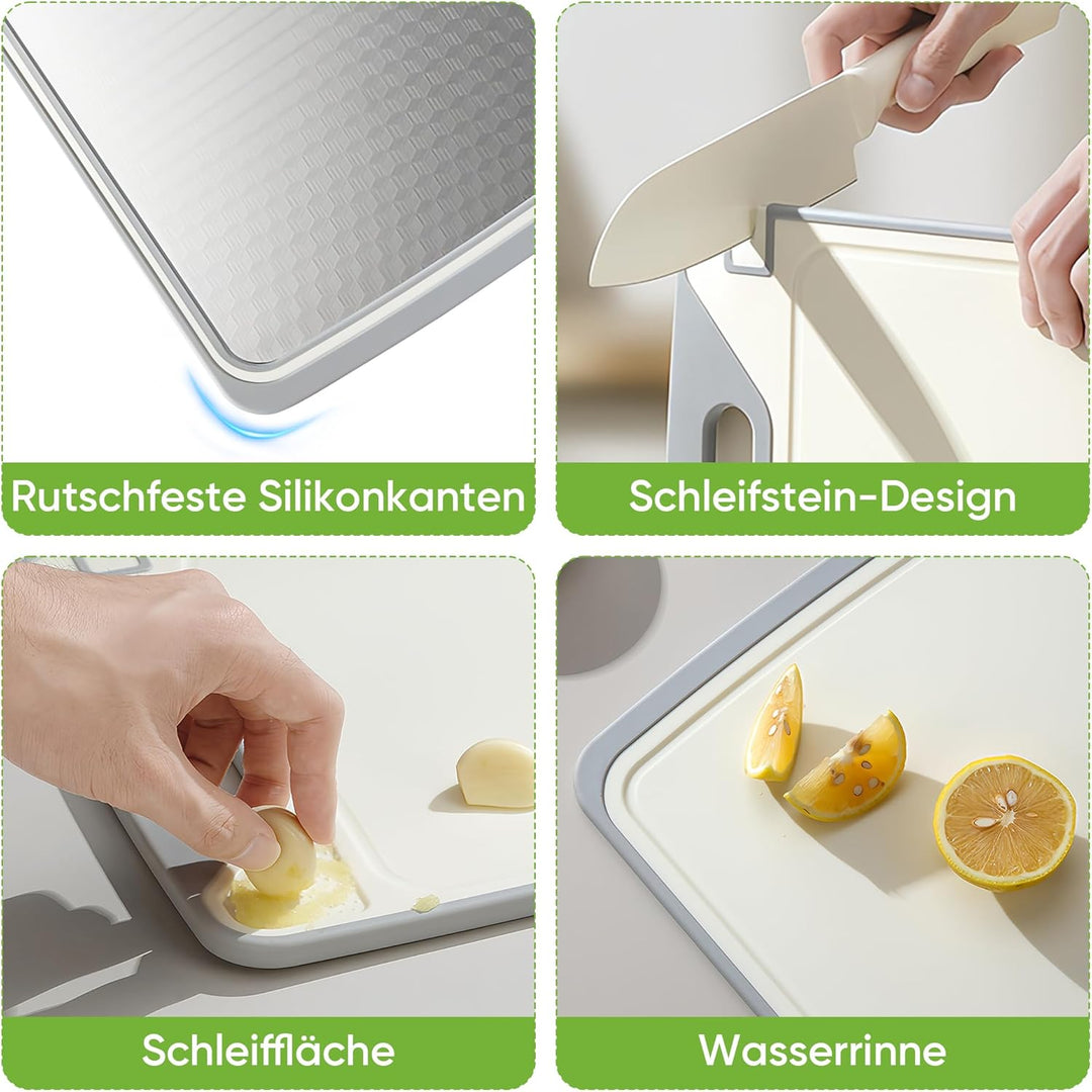 Schneidebrett Edelstahl Doppelseitiges Silikonkante Schneidebretter Kunststoff für die Küche, Titan
