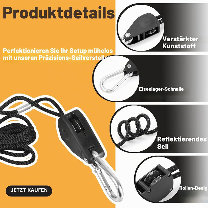 4 Stück Verstellbarer Seil Ratsche, Abspannseile mit Seilspanner, Alluring Ratchet Hanger, Reflektie