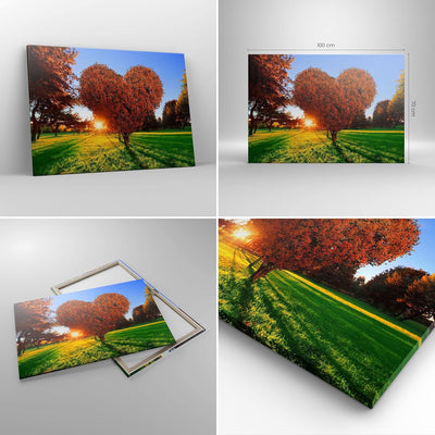 Bilder auf Leinwand 100x70cm Leinwandbild Baum Park Frühling Herz Gross Wanddeko Bild Schlafzimmer K