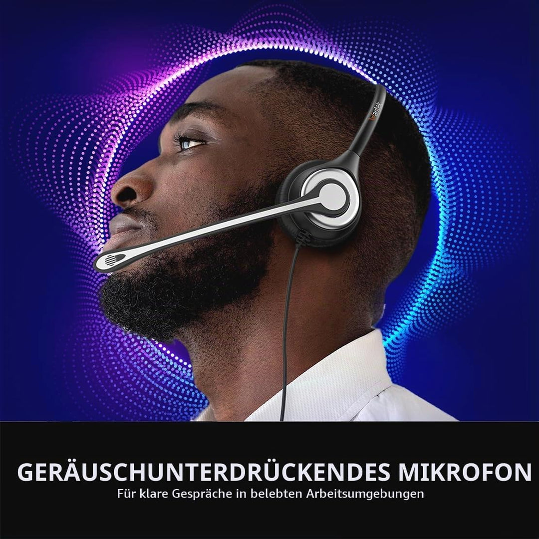 Wantek USB Headset mit mikrofon, USB/3,5-mm PC Kopfhörer mit Lautstärkeregler, Stummschalttaste, Com