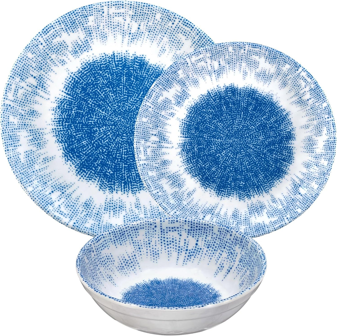 Melamin Geschirr Set Wish Flower Blau für 4 Personen - Pusteblume Steingutoptik Spülmaschinengeeigne