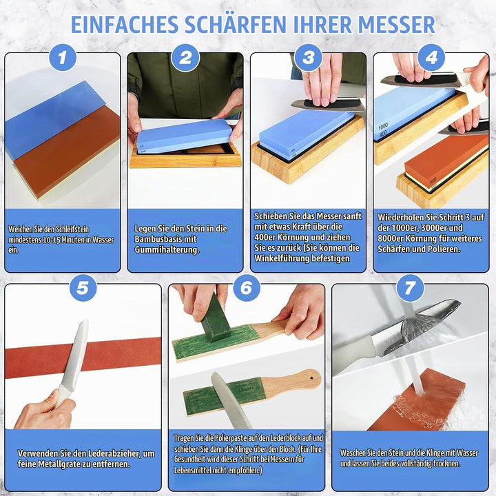 RISEMART Abziehsteine Schleifstein Set für Messer, Professionell Wetzstein Körnung 400/1000 3000/800