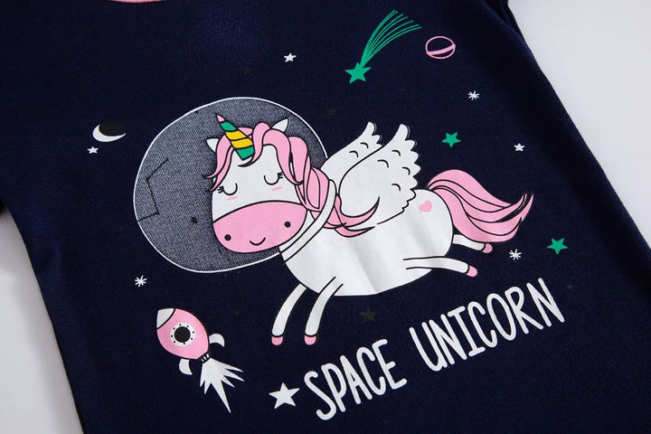 Mädchen Pyjamas Set Pyjamas 100% Baumwolle PJs Langarm Kurzarm Nachtwäsche 2-12 Jahre Einhorn-eule 3