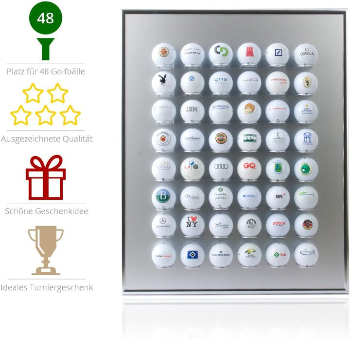 KNIX Premium Golfball Setzkasten aus Aluminium für 12, 24, 36, 48, 64, 80 oder 140 - Schaukasten, Go