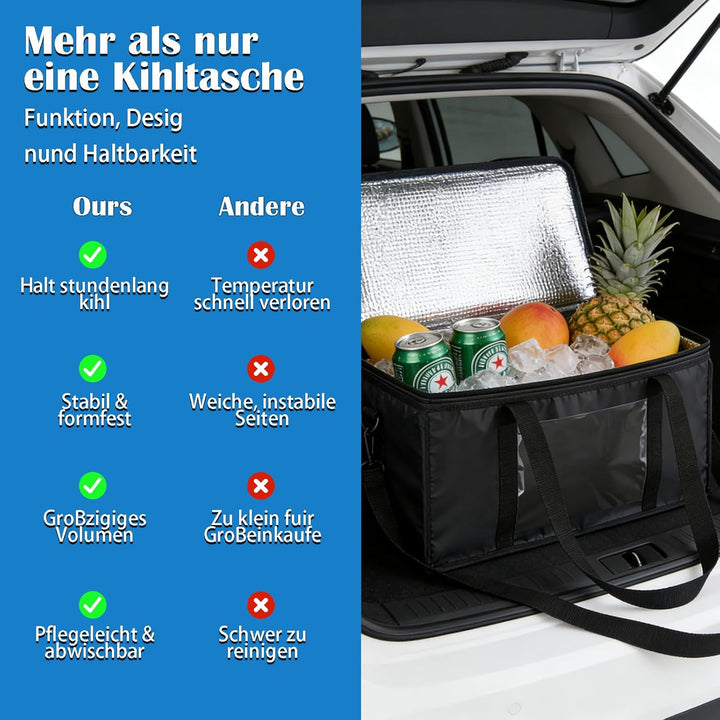 60L Kühltasche Gross, Oxford Kühltasche Faltbar Isoliertasche, Thermotasche Picknicktasche, für Eink