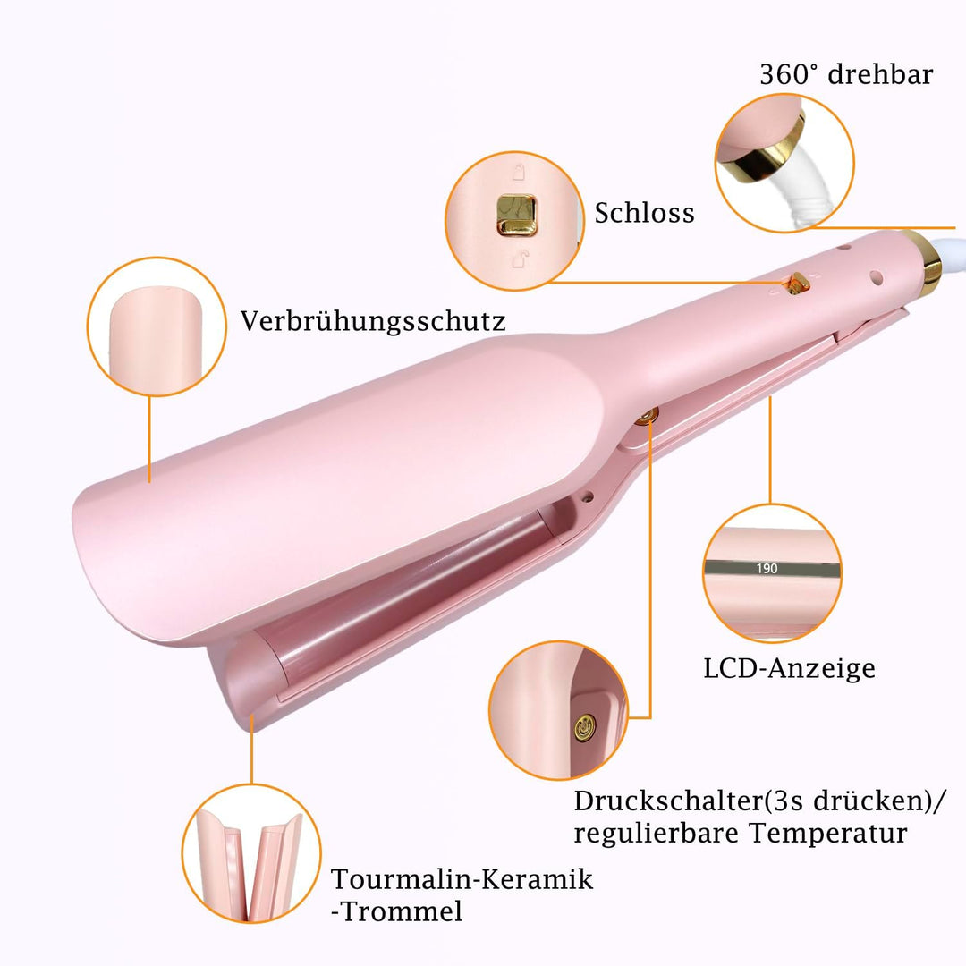 Grosscat welleneisen Lockenstab Locken für Haare 32mm, Deep Waves, Wasserwellen, Mermaid Waves, Well