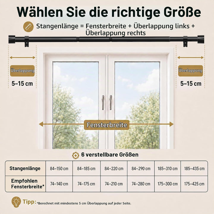 Vorhangstange Ausziehbar Gardinenstange 3m Curtain Rod aus Edelstahl Verstellbare Gardinen Stangen S