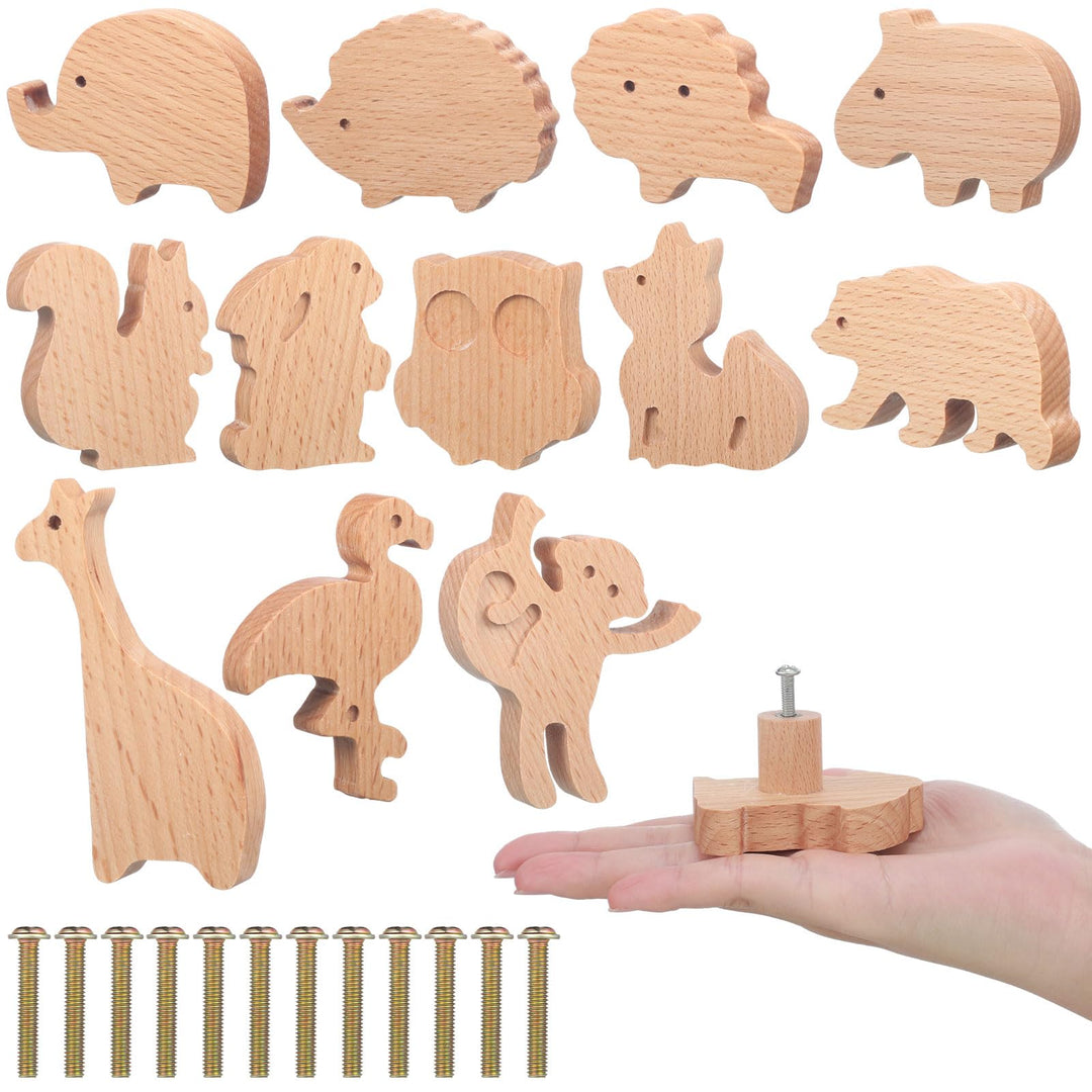Qunclay Holzknäufe mit Tiermotiven, dekorative Holz-Kommodenknöpfe Schrauben, Kommode, Ziehen, Holz,