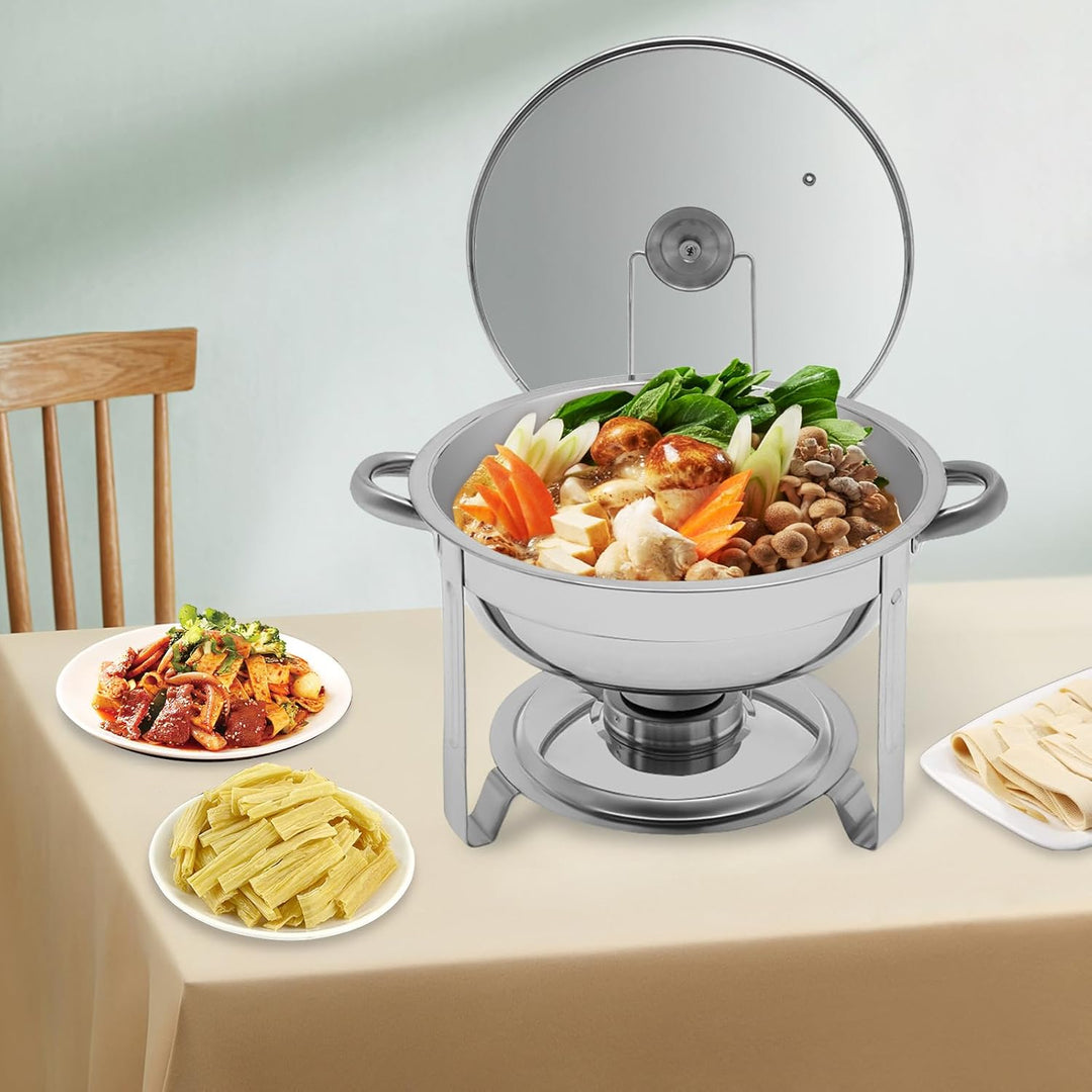 Chafing Dish Buffet Set, 5L Rund Warmhaltebehälter, Edelstahl Speisewärmer mit Lagerung der Deckel,