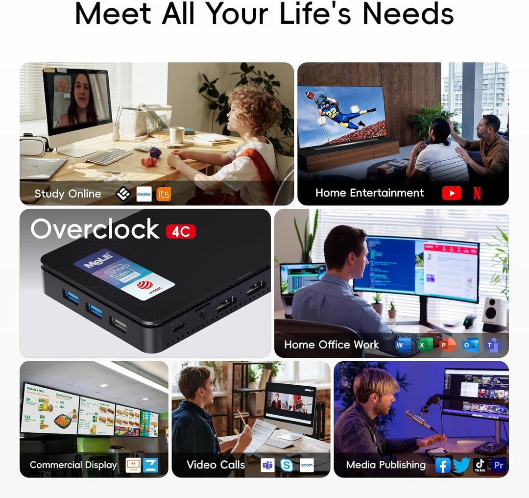 MeLE Mini-PC Overclock4C, Reddot-Gewinner 2024, Win 11 Pro N100 32GB 512GB, 4K-HDMI-Anzeige, USB-C P